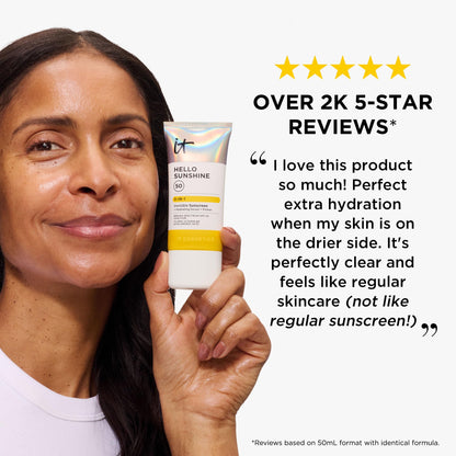 IT Cosmetics Hello Sunshine Invisible Sunscreen for Face SPF 50 - Sunscreen, Hydrating Serum & Makeup Primer - 1% Pro-Vitamin B5 & Hyaluronic Acid - HSA/FSA Eligible - No White Cast