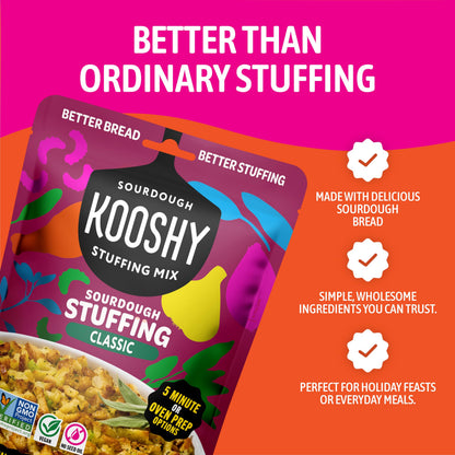 Kooshy Stuffing Mix | Sourdough Stuffing Mix | Vegan No Seed Oil Thanksgiving Dinner Side & Pantry Staple | Stove or Oven Prep (6 oz Bag | 3 Pack)