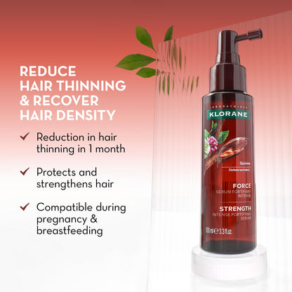 Klorane Intense Strengthening Serum with Quinine - Natural Alternative for Hair Thinning - Support Thicker, Stronger, Healthier Hair - Men & Women - Non-Greasy, Leave-in Formula - 3.3 fl. oz.