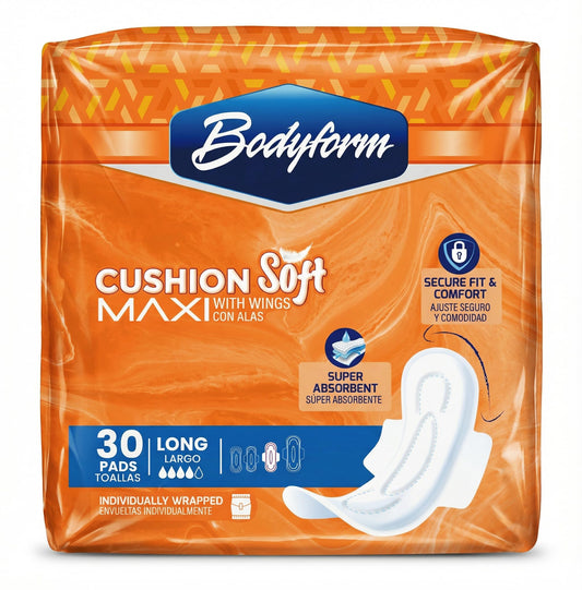 Bodyform Maxi - Value Sanitary Napkins, Cushion Soft Always Comfortable and Ultra-Absorbent (Long, 30 Count