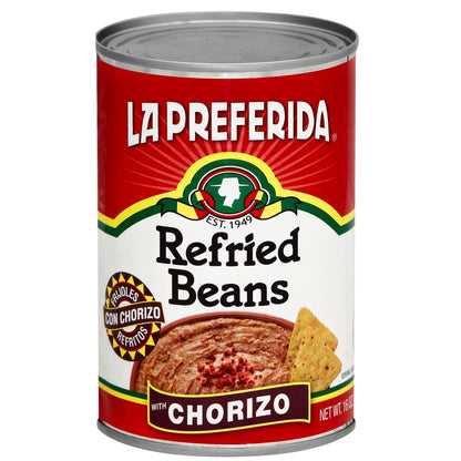 La Preferida Chorizo Refried Beans Heat & Serve for an Instant Side Dish or Add to Enchiladas, Tostadas & More,16 oz. (Pack of 12)