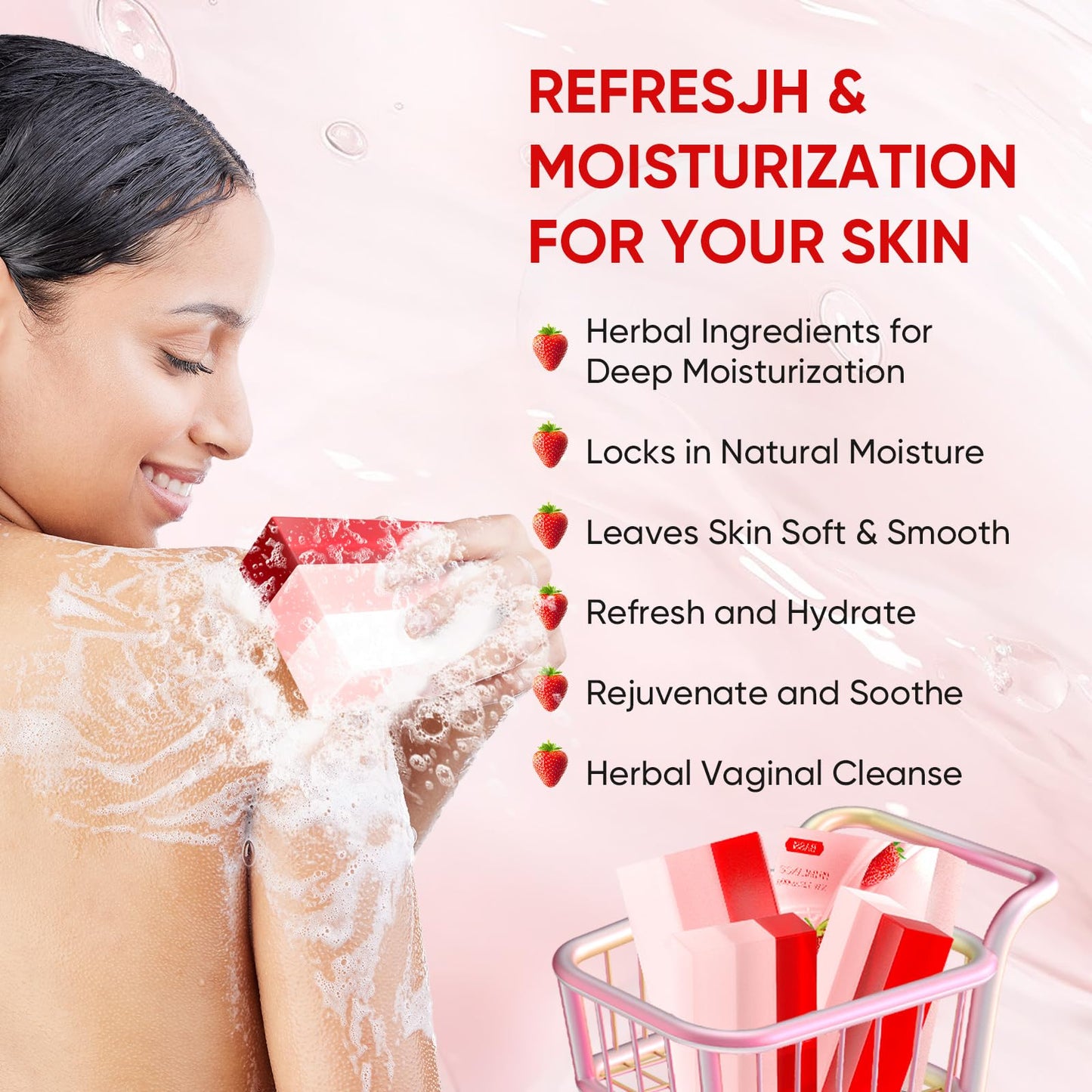 Yoni Soap Bars & Natural Yoni Oil Set, Natural Vaginal Wash for Women Feminine Wash Vaginial Deodorants pH Balance, Eliminates Odor, Feminine Oil 30ml/1 oz, 2 Pcs Vaginal Care Soap (3pcs strawberry)