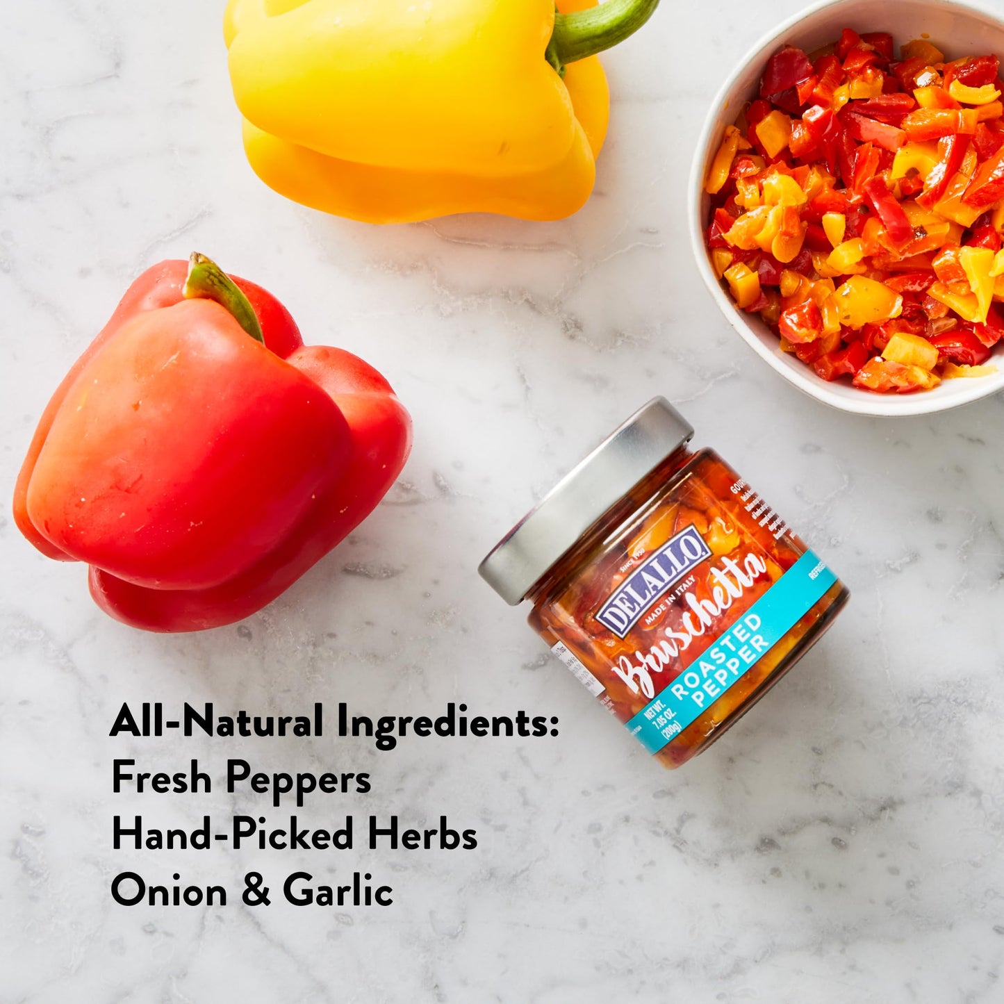 DeLallo Roasted Pepper Bruschetta Topping, 7.05 oz. Jar, (3 Pack), Made in Italy, Ready-to-Use Condiment