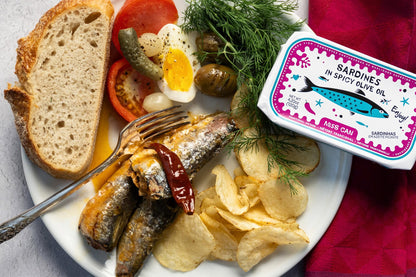 Miss Can Portuguese Power Trio, Gourmet Tinned Seafood Variety Pack | Sardines, Codfish, Stuffed Squids | Sustainably Caught & Hand-Packed in Portugal | Authentic Ingredients | 4.2 oz Tins | 3 Pack