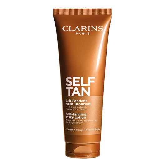 Clarins NEW Self-Tanning Milky Lotion | Self Tanner for Face and Body | Buildable, Streak-Free, Long-Lasting, Natural, Sun-Kissed Glow | 24H Hydration*| Contains Aloe Vera & Glycerin | 4.5 Ounces