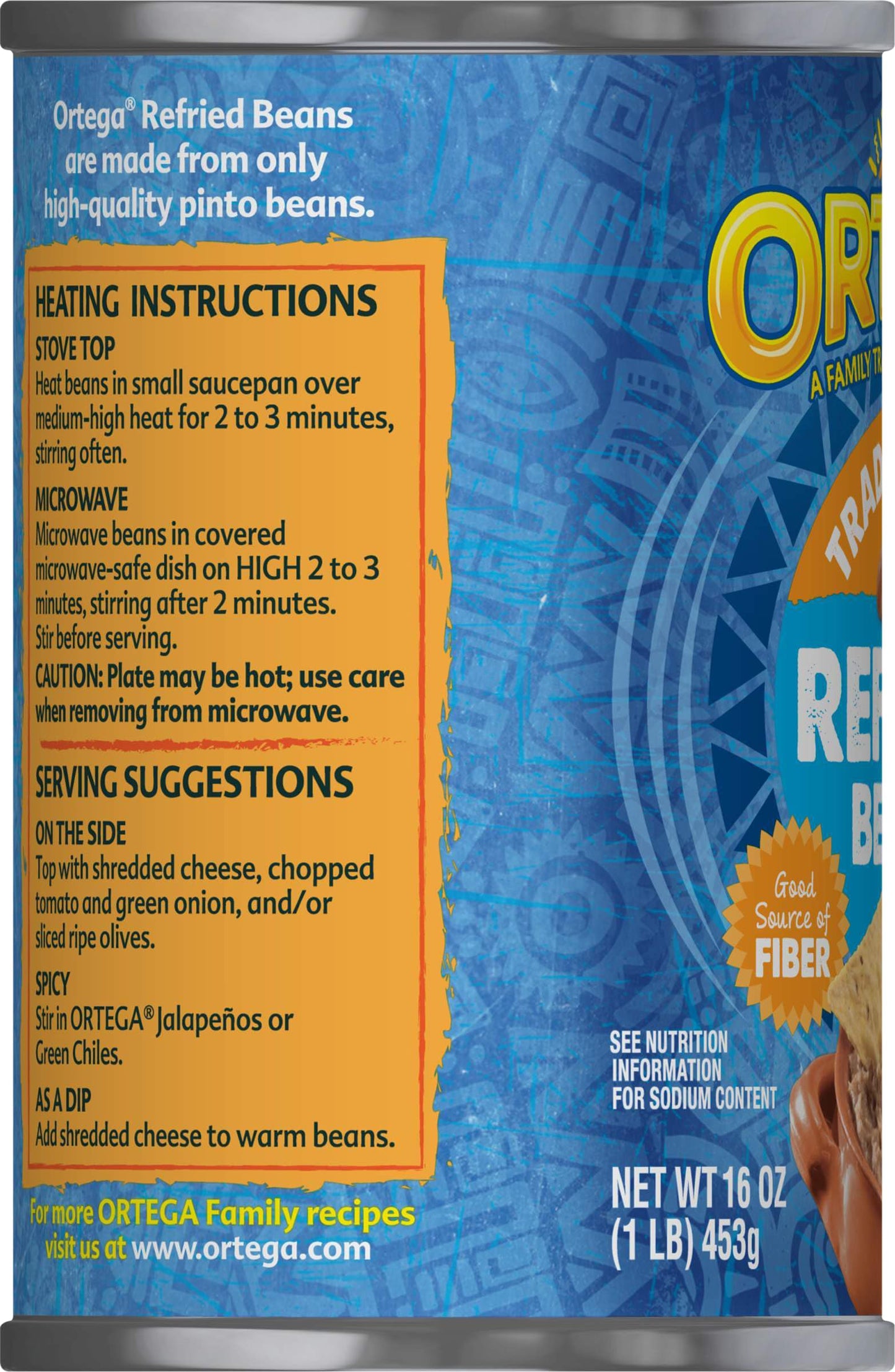 Ortega Refried Beans, Traditional, 16 oz