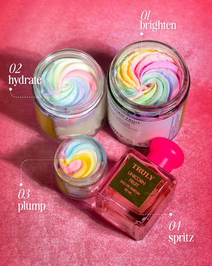 Truly Beauty Unicorn Whipped Body Polish with Chia, Acai and Rose - with Shea for Women, Body Butter Cream for Softer, Smoother and Glowing Skin - 2 Fl. Oz