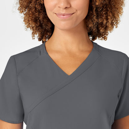 WonderWink Women's Plus-Size Women's Mock Wrap Top Shirt, Pewter, 5-XLarge
