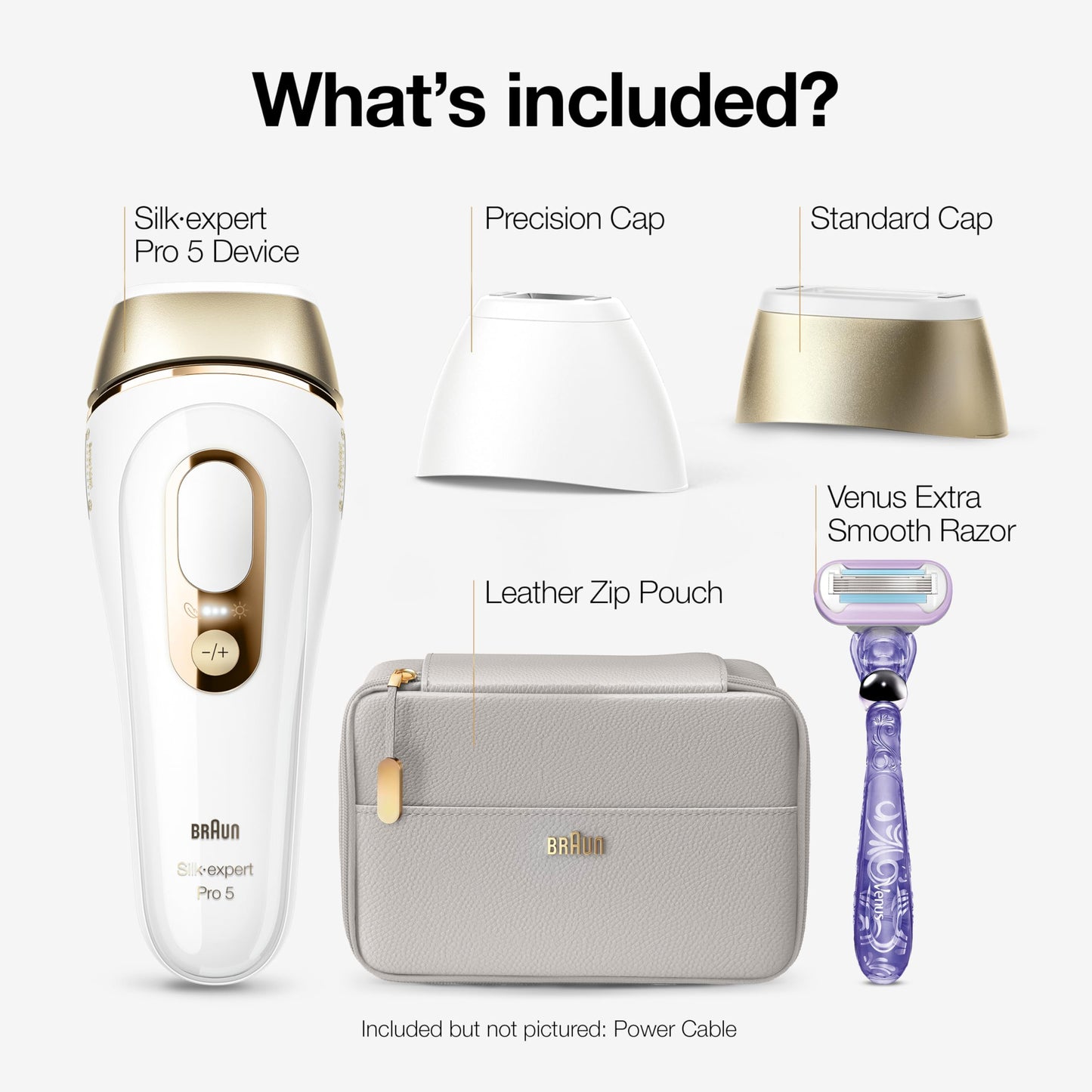 Braun IPL, Silk·Expert Pro 5, IPL Hair Removal for Women and Men, Permanent Laser Hair Reduction At-Home, 2 Heads, Pouch, Venus Razor, IPL5157