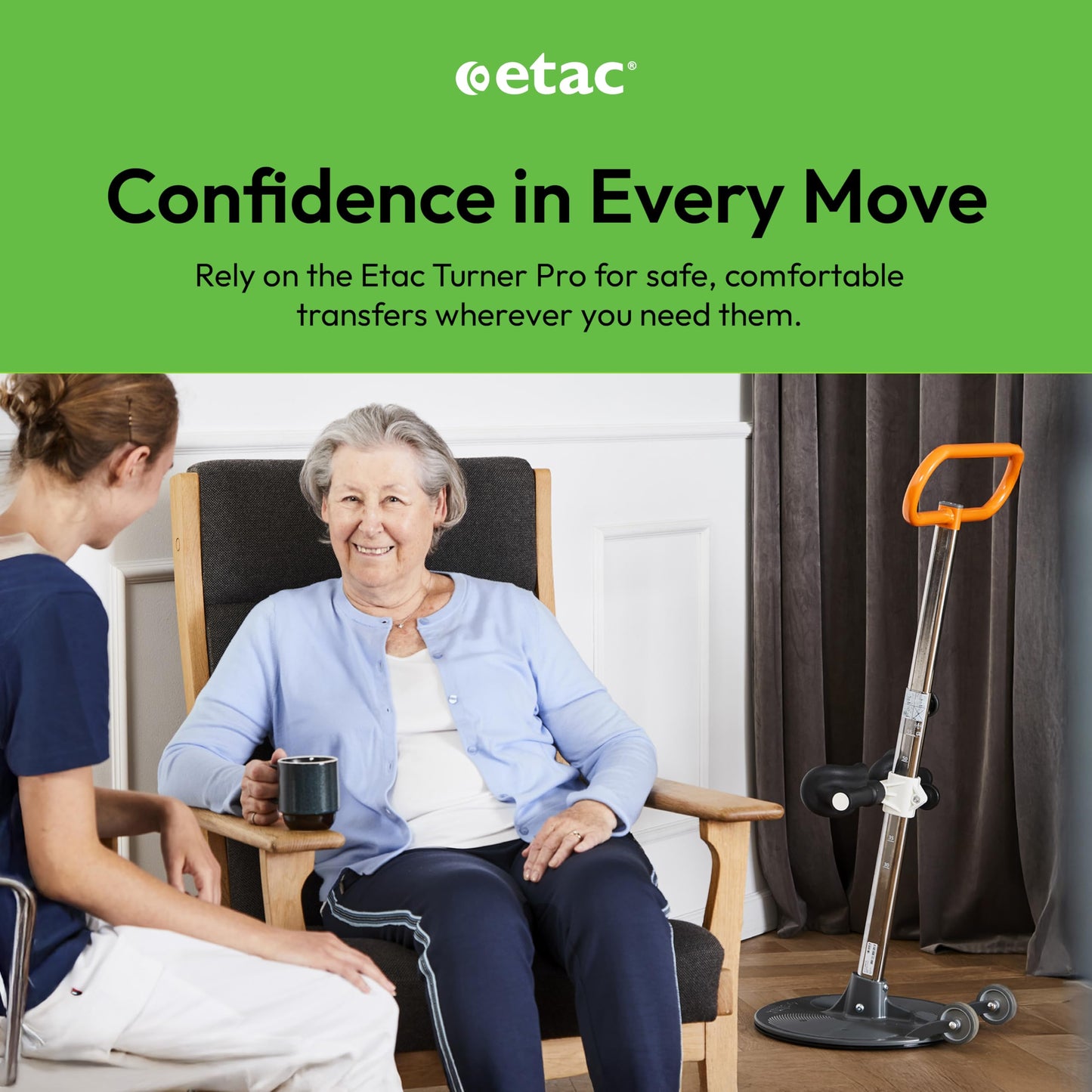 Etac Turner PRO Patient Transfer Aid - Sit to Stand Lift for Elderly with High Safe Working Load (440 lbs) - Patient Lift and Mobility Assist for Safer Transfers with Platform Disc & Anti-Slip Bottom
