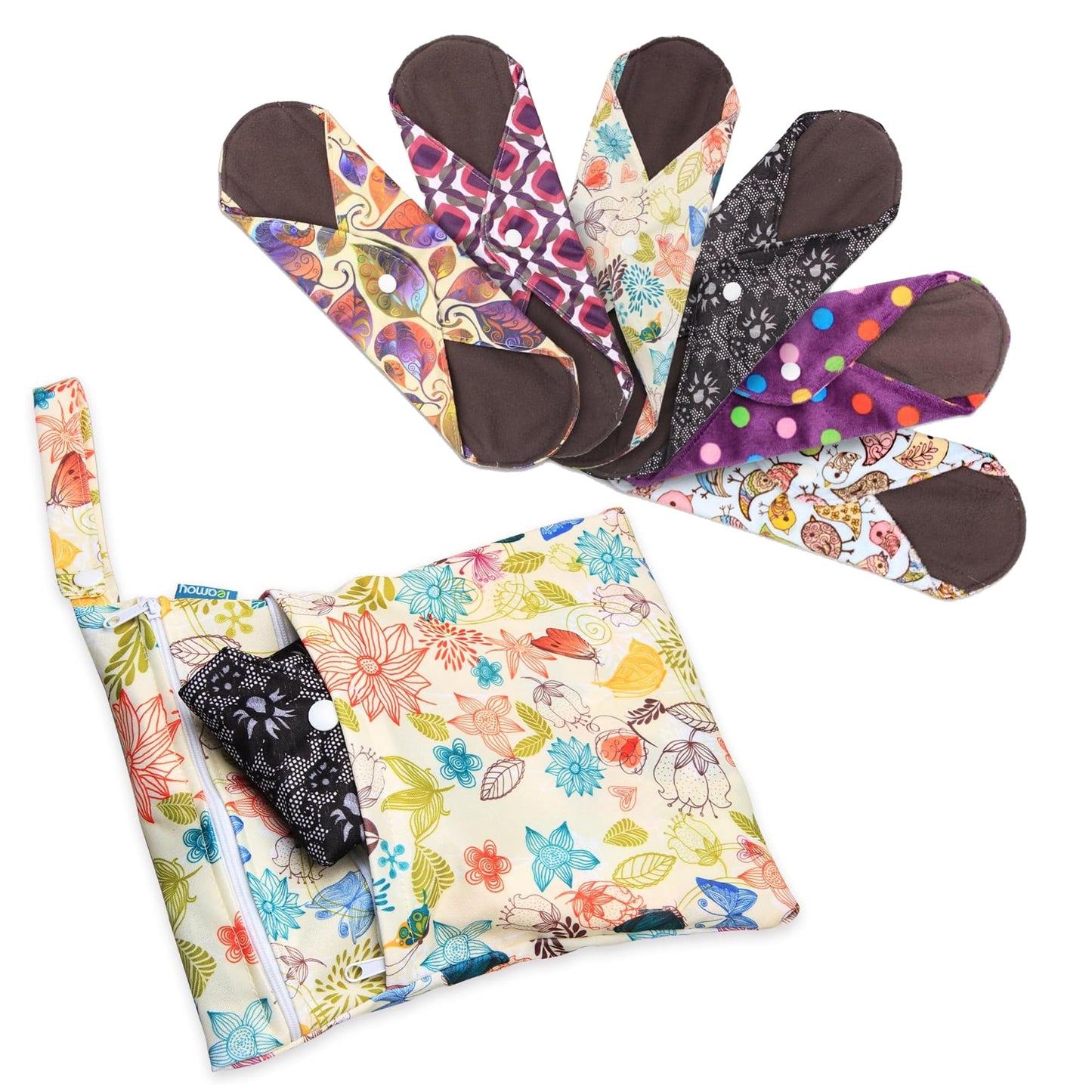 Teamoy 7Pcs Sanitary Pad(11.6"), Reusable Menstrual Pads with Wet Bag, Washable Cloth Menstrual Pads/Panty Liners