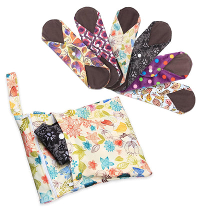 Teamoy 7Pcs Sanitary Pad(11.6"), Reusable Menstrual Pads with Wet Bag, Washable Cloth Menstrual Pads/Panty Liners