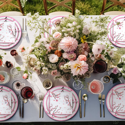Hsei 250 Pcs Cherry Blossom Plates and Napkins Party Decorations Disposable Tableware Sets Baby Shower Birthday Supplies Serves 50 Guests Dinnerware Bridal Baby Shower Party Favors