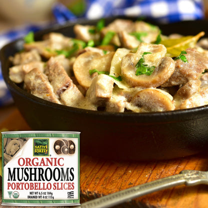 Native Forest Organic Portobello Mushroom Slices - Canned Mushrooms, Low Calories & Fat, Non-GMO Project Verified, USDA Organic - 6.5 Oz (Pack of 12)