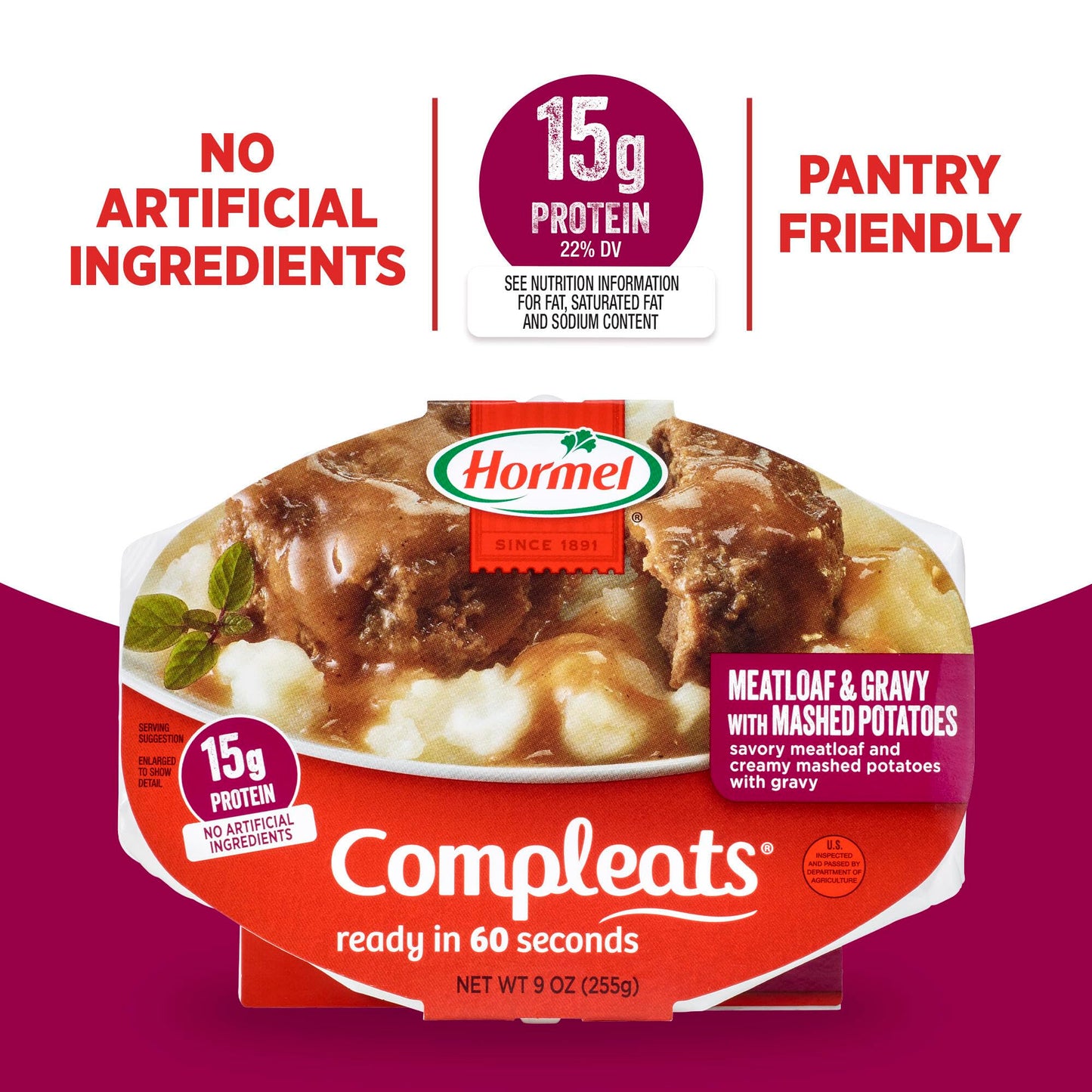 HORMEL COMPLEATS Meatloaf & Gravy With Mashed Potatoes Microwave Tray, 9 oz. (6 Pack)