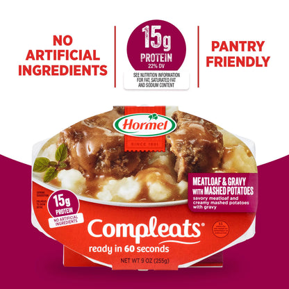 HORMEL COMPLEATS Meatloaf & Gravy With Mashed Potatoes Microwave Tray, 9 oz. (6 Pack)
