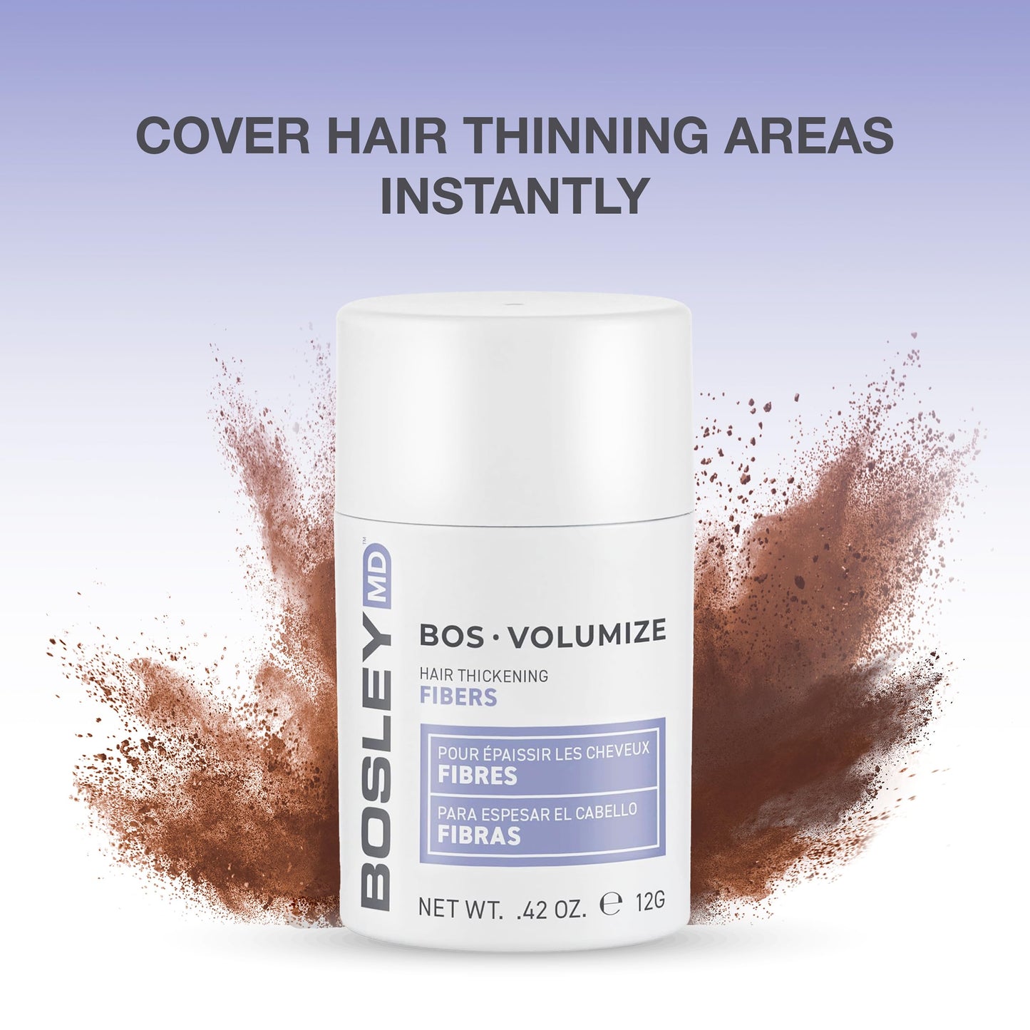 BosleyMD BOSVolumize Hair Thickening Fibers – Natural Keratin Hair Building Formula for Thinning Hair & Bald Spots – Instant Fuller, Thicker Look – Wind & Sweat Resistant – Medium Brown, 0.42 oz