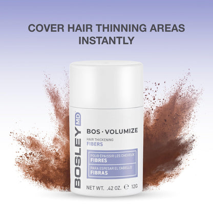 BosleyMD BOSVolumize Hair Thickening Fibers – Natural Keratin Hair Building Formula for Thinning Hair & Bald Spots – Instant Fuller, Thicker Look – Wind & Sweat Resistant – Medium Brown, 0.42 oz