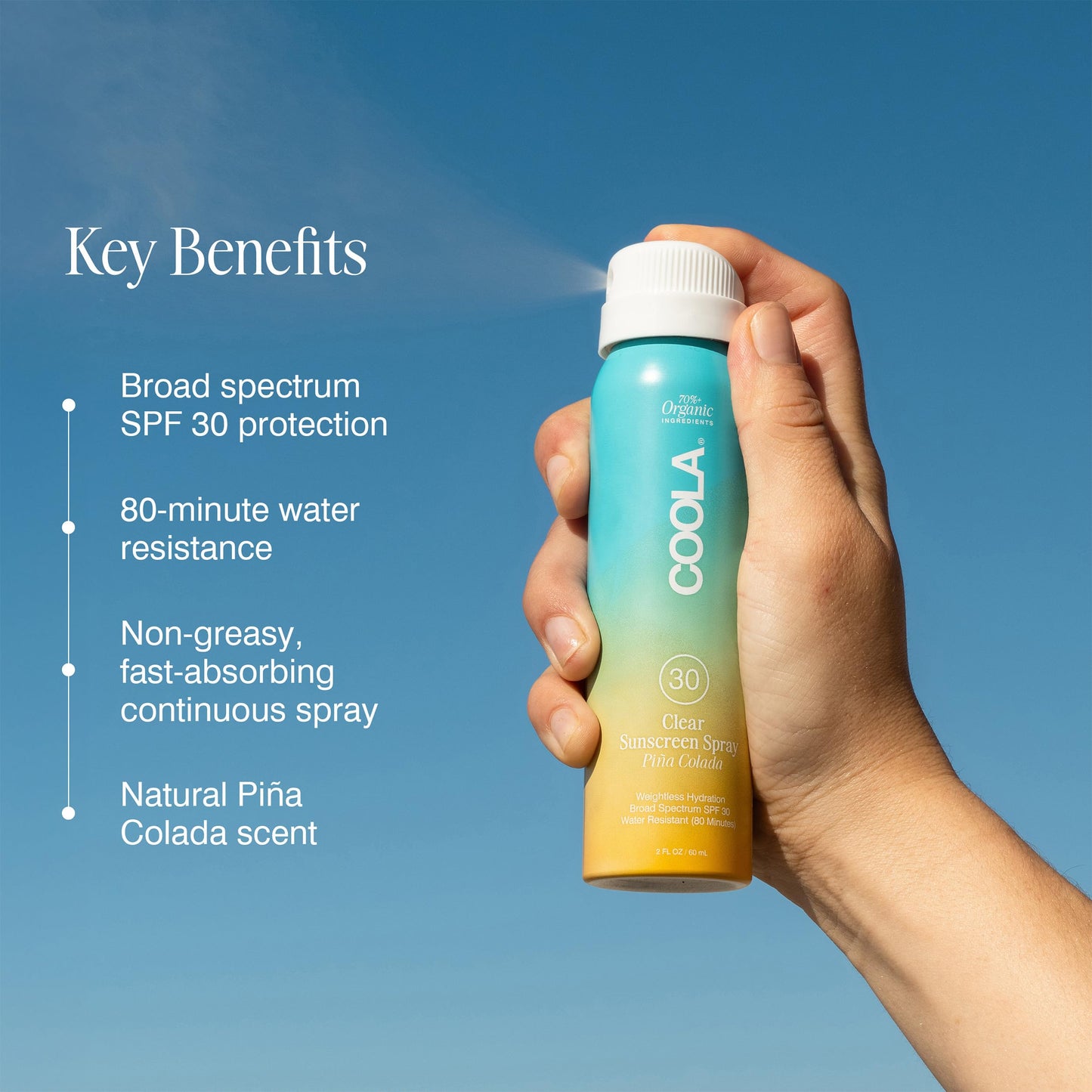 COOLA Organic Sunscreen SPF 30 Sunblock Spray, Dermatologist Tested Skin Care for Daily Protection, Vegan and Gluten Free, Piña Colada