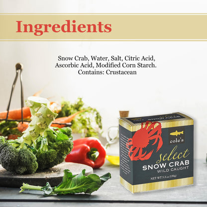 COLE'S Select Snow Crab Meat - Wild Caught from Patagonian Waters of Chile- High in Protein & Omega 3 Nutrients- No Preservatives - 5.3 oz Can- 1 Can