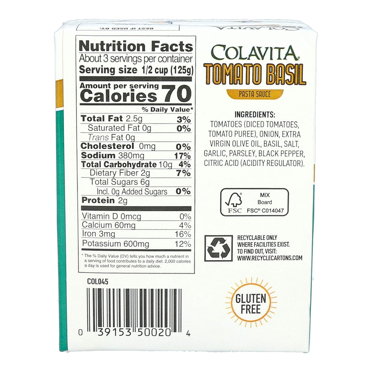 Colavita Recart Sauces - Tomato Basil Pasta Sauce, 13.76oz Recart