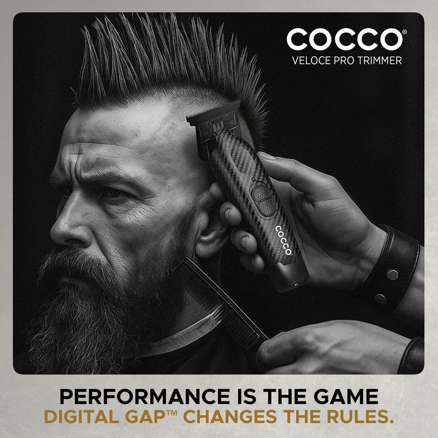 Cocco Hyper Veloce Pro Trimmer, Digital Gap Graphene Blade Edger, High-Torque Brushless BLDC Motor, Cordless, All-Metal Design, Lithium-Ion Battery, Charging Base Included (Carbon Fiber)