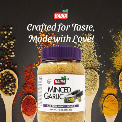 Badia Minced Garlic in Water, 16 oz - Fresh Minced Garlic, Bold Flavor for All Purpose Cooking, Gluten Free
