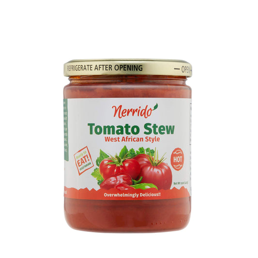 Nerrido Canned Tomato Stew & Jollof Rice Red Sauce, African Style Hot Pasta Sauce with Vegetables and Spices 16oz (454g) (Hot, 1 Pack)