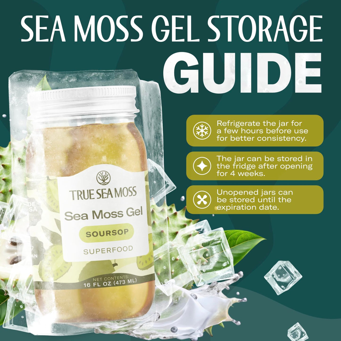 TrueSeaMoss Sea Moss Gel – Made in USA – Wildcrafted Seamoss, Fruits & Jarred Vegetables – Soursop, Pack of 1 (Labels may Vary)