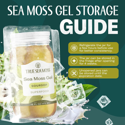 TrueSeaMoss Sea Moss Gel – Made in USA – Wildcrafted Seamoss, Fruits & Jarred Vegetables – Soursop, Pack of 1 (Labels may Vary)