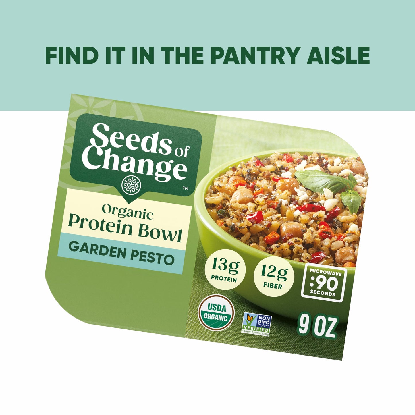 SEEDS OF CHANGE Organic High Protein Bowl Garden Pesto, Prepared Entrée, Microwave in 90 Seconds, 9 oz (Pack of 6)