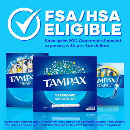 Tampax Cardboard Tampons for Women Super Plus Absorbency, Anti-Slip Grip, LeakGuard Skirt, Unscented, 40 Count