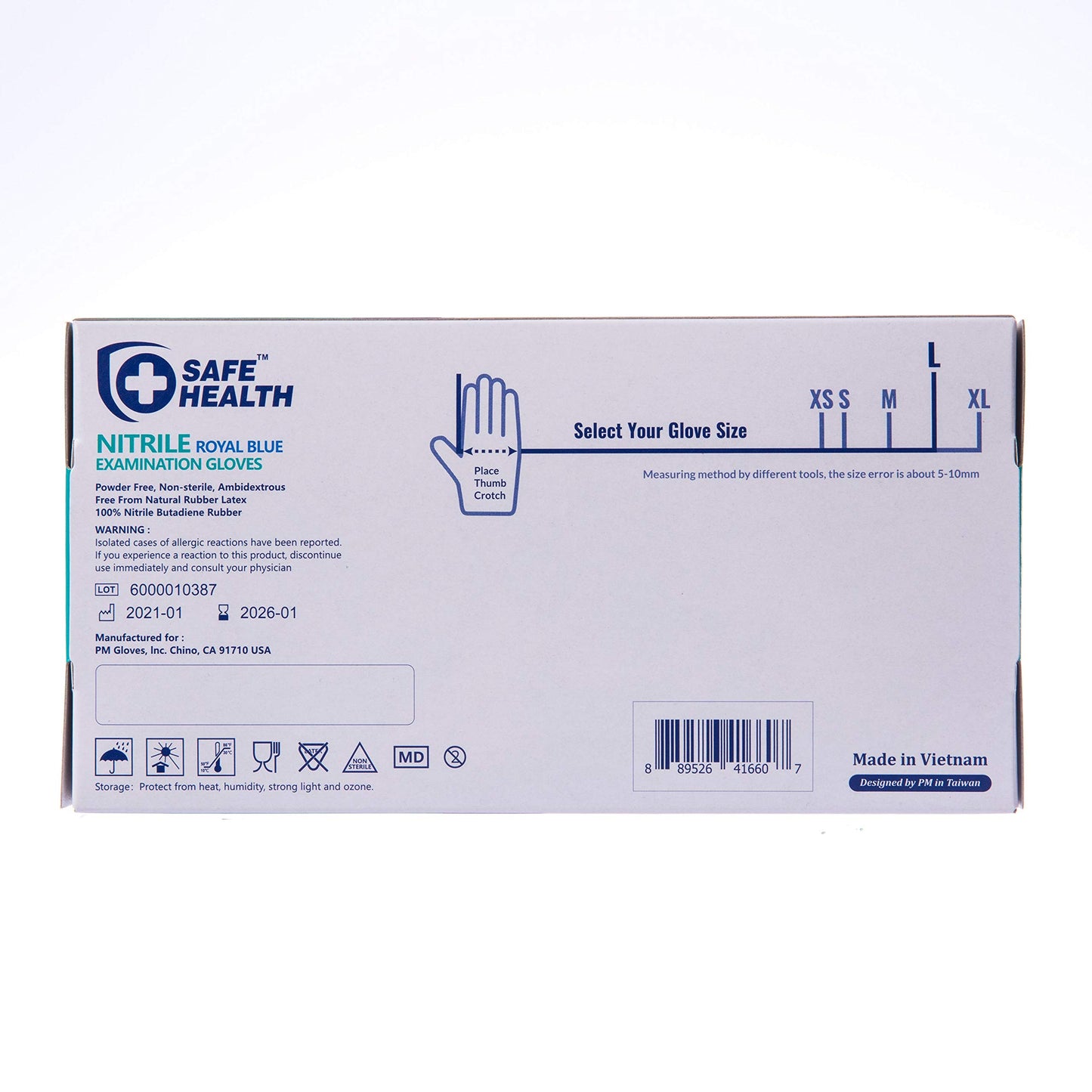 Safe Health Blue Nitrile Exam Gloves,100-Count S M L XL,3.5 Mil Free of Powder-Latex,Disposable-Textured,Clinic-Office-Daily,Medical,First-Aid,Clinics,Cooking,Cleaning,Puncture-Resistant,FIY1063G