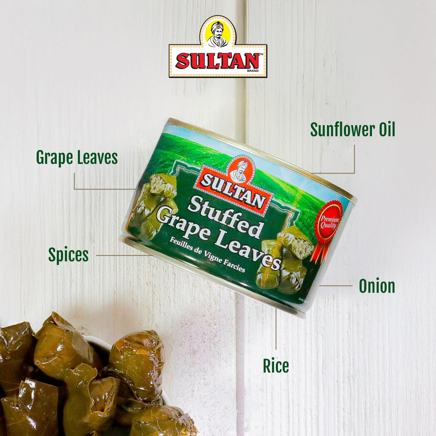 Sultan Vegetarian Stuffed Grape Leaves – Halal Mediterranean-Style Dolmas – Hand-Rolled, Pre-Cooked Canned Food – Rice & Herb Filling – Ready to Eat Hot or Cold – Perfect for Mezze, 4.4lb