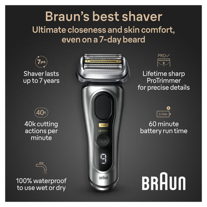 Braun Series 9 PRO+ Electric Razor for Men, 5 Pro Shave Elements & Precision Long Hair Trimmer, 6in1 SmartCare Center, Wet & Dry Electric Shaver for Smooth Skin with 60min Battery Runtime, 9517s