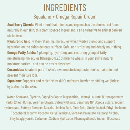 BIOSSANCE Squalane + Omega Repair Cream - Ultra-Moisturizing Face Cream - Skin Care with Hyaluronic Acid, Ceramides, Squalane - Ideal for Dry & Sensitive Skin, Intense Hydration Moisturizer
