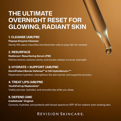 Revison Skincare Radiance+ Resurfacing Serum, Overnight AHA+BHA+PHA Exfoliating Serum with Glycolic Acid & Salicylic Acid | Smooths Uneven Texture, Clears Pores & Brightens Dull Skin