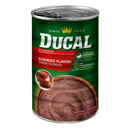 Ducal Refried Red Beans Chorizo Flavored, 15 Oz (Pack of 24) - Excellent Source in Protein And Iron, Cholesterol Free - Instant Vegetarian Refried Red Beans, Non-GMO And Gluten-Free