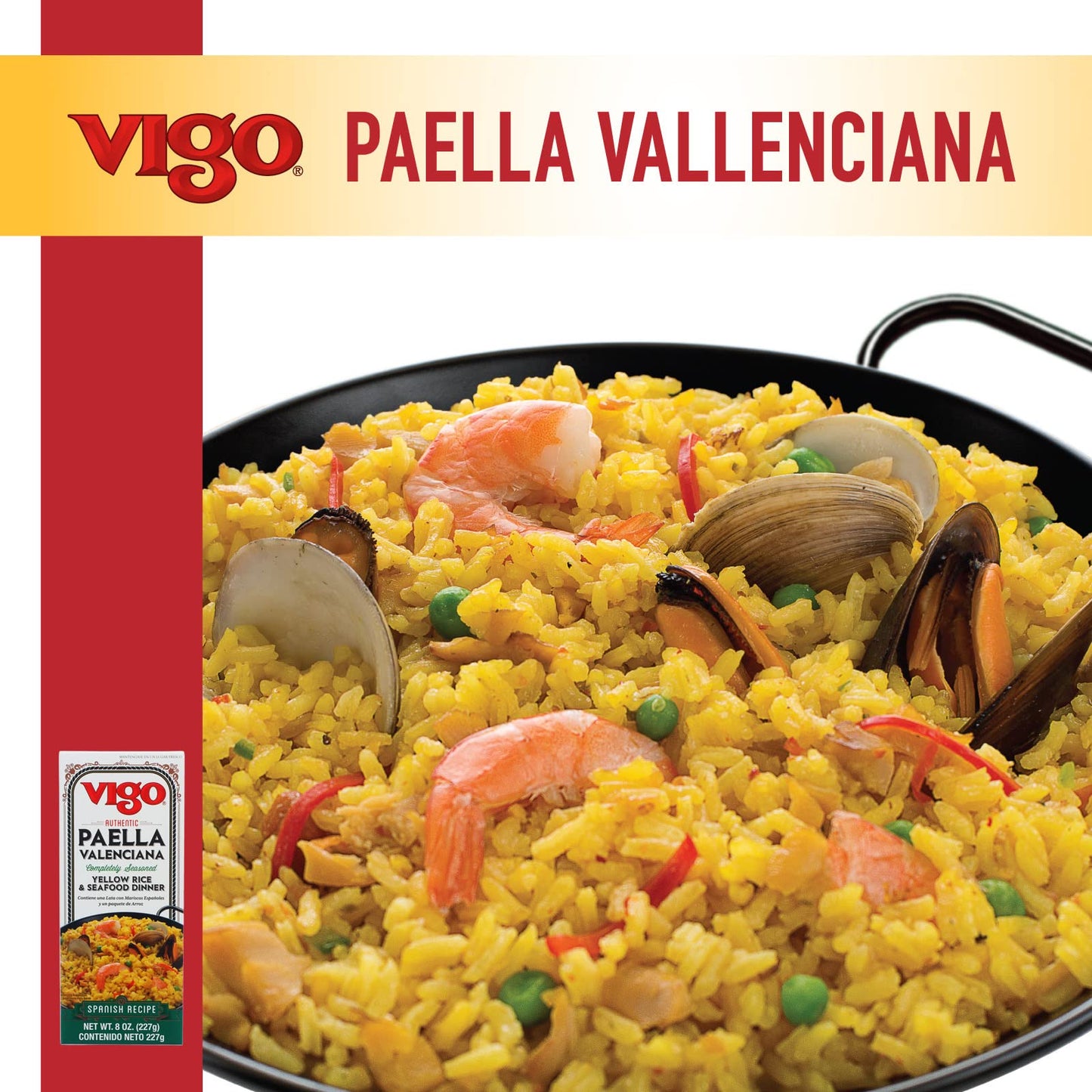 Vigo Authentic Paella Valenciana, Completely Seasoned Yellow Rice & Seafood Dinner, Spanish Recipe (8 Ounce (Pack of 12))