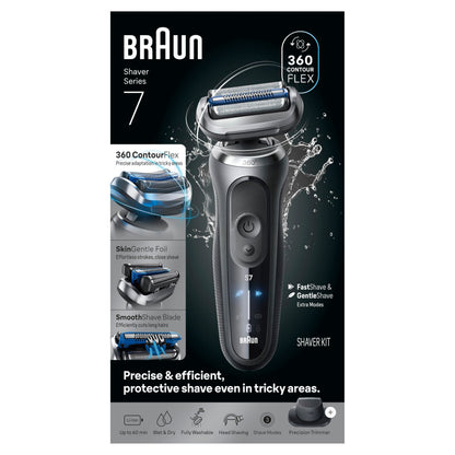 Braun Electric Shaver for Men, Series 7 7120s, Wet & Dry Shave, Turbo & Gentle Shaving Modes, Waterproof Foil Shaver, with Precision Trimmer, Space Grey