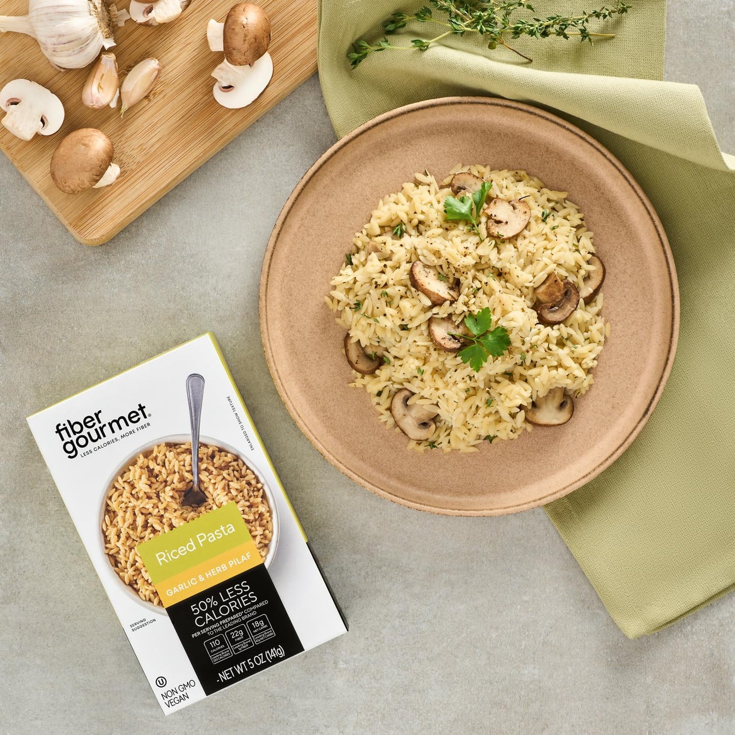 New Fiber Gourmet Pasta – Garlic & Herb Pilaf Riced Pasta– Fiber-Rich, Low Calorie, Healthy Pasta – Made in Italy, Kosher, Non-GMO and Has Zero Artificial Colors or Flavoring – 5 Oz (Pack of 1)