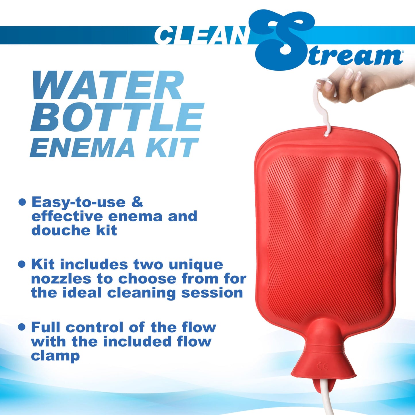 Cleanstream Water Bottle Douche Kit with Enema Tip, Vaginal Tip, 2 Quart Rubber Bottle, 5 Foot Tubing, Shut-Off Clamp, Adapter, Stopper and Hanging Hook for Personal Cleansing