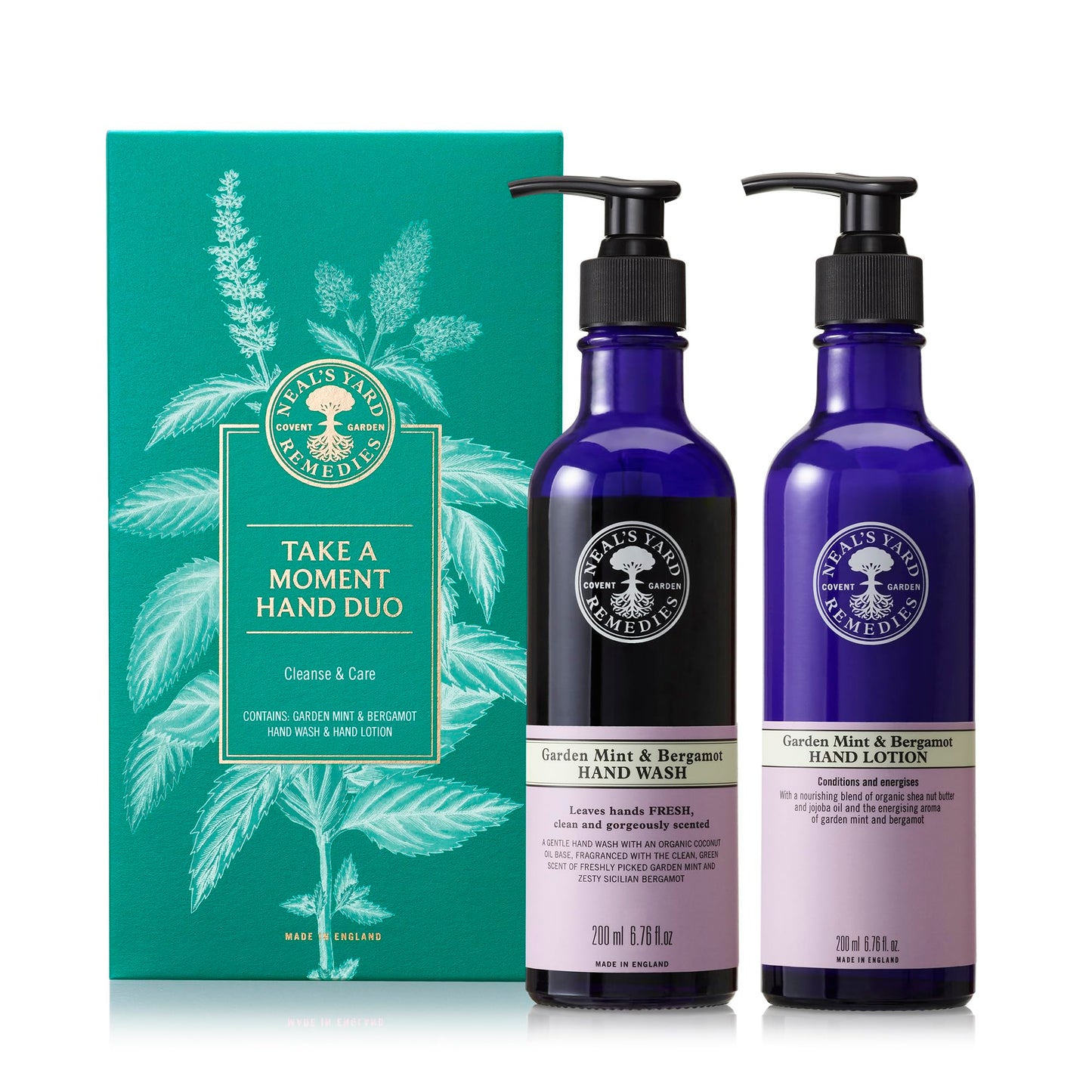 Neal's Yard Remedies Take A Moment Garden Mint & Bergamot Gift Set, Hand Wash & Hand Lotion with Essential Oils, Vegan & Cruelty-Free, Set of 2