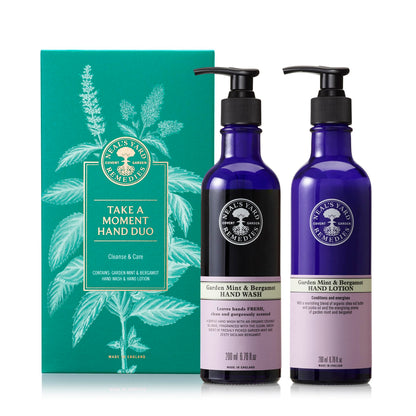 Neal's Yard Remedies Take A Moment Garden Mint & Bergamot Gift Set, Hand Wash & Hand Lotion with Essential Oils, Vegan & Cruelty-Free, Set of 2