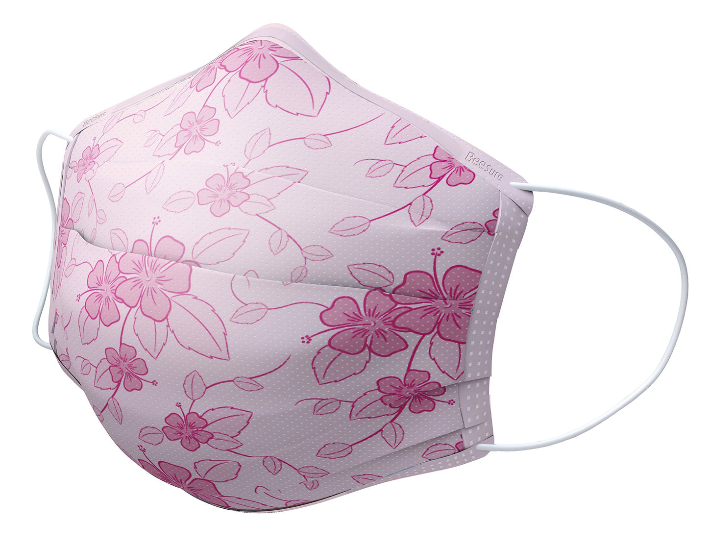 BeeSure BE2300 Floral Face Masks, Hibiscus Pink (Pack of 50)
