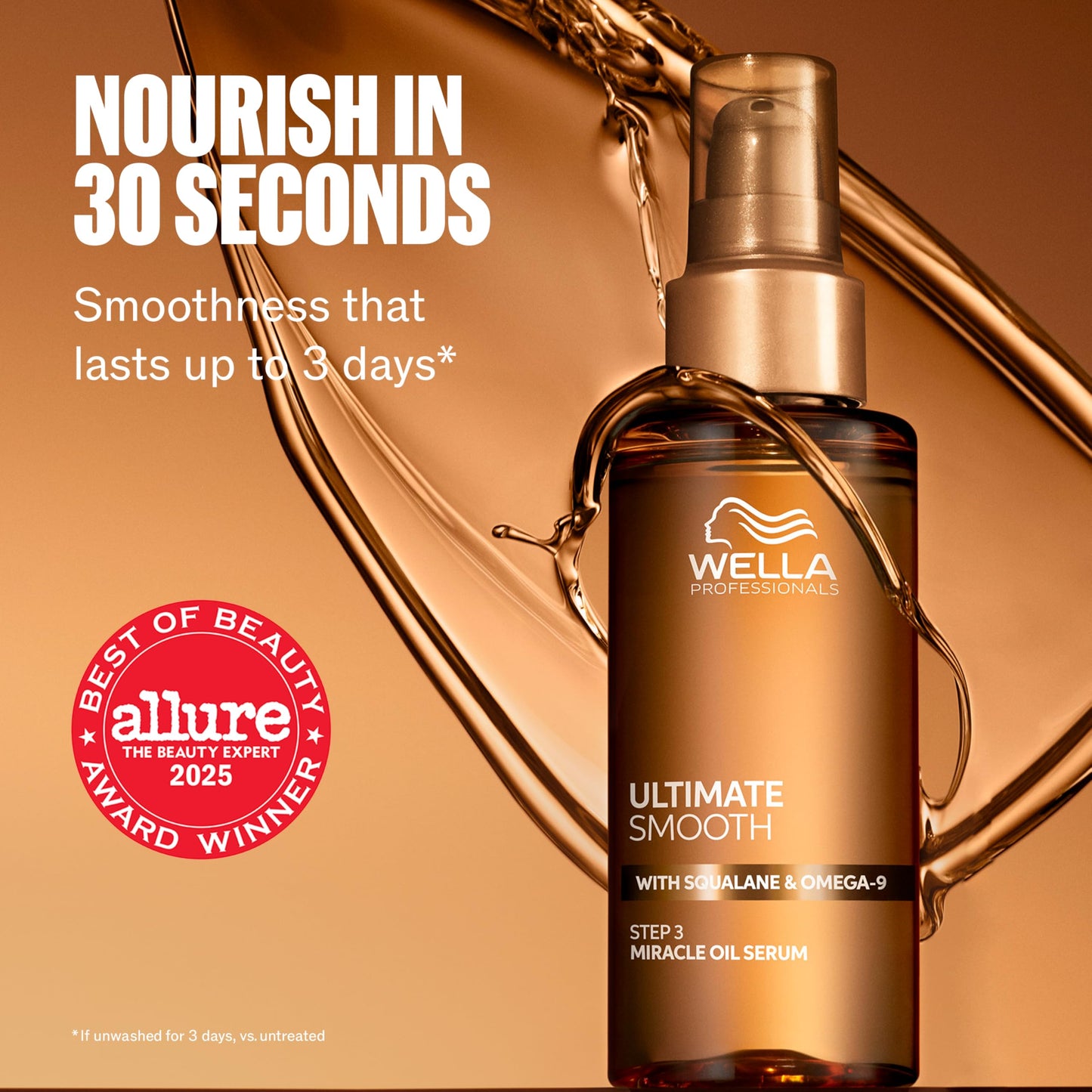 Wella Professionals ULTIMATE SMOOTH Miracle Oil Serum for Dry, Dull & Frizzy Hair | Nourishes, Smooths & Adds a Silky Shine | With Squalane & Omega 9 | Heat Protectant | Color Safe