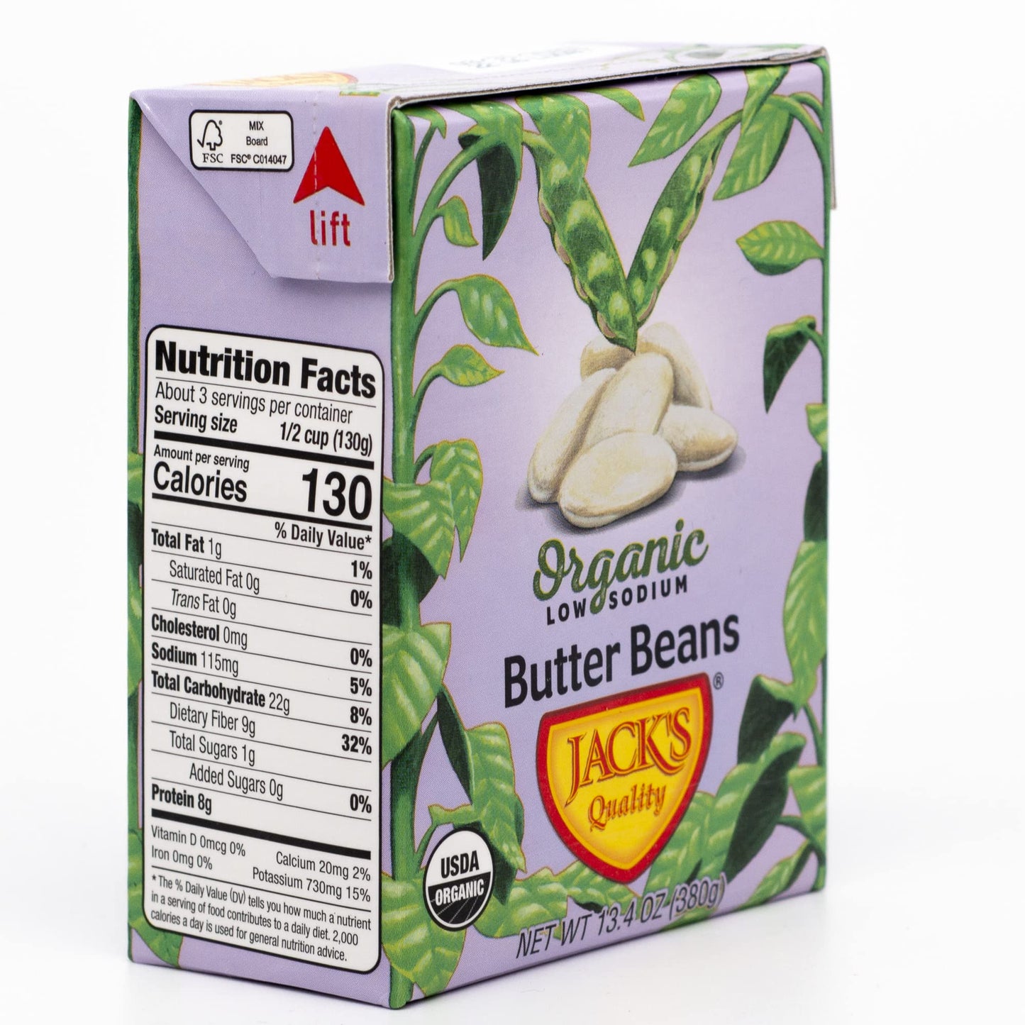 Jack’s | Organic White Butter Beans 13.4 oz. | Filled with Protein & Fiber, Low Sodium & Non-GMO | (8 PACK)