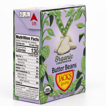 Jack’s | Organic White Butter Beans 13.4 oz. | Filled with Protein & Fiber, Low Sodium & Non-GMO | (8 PACK)