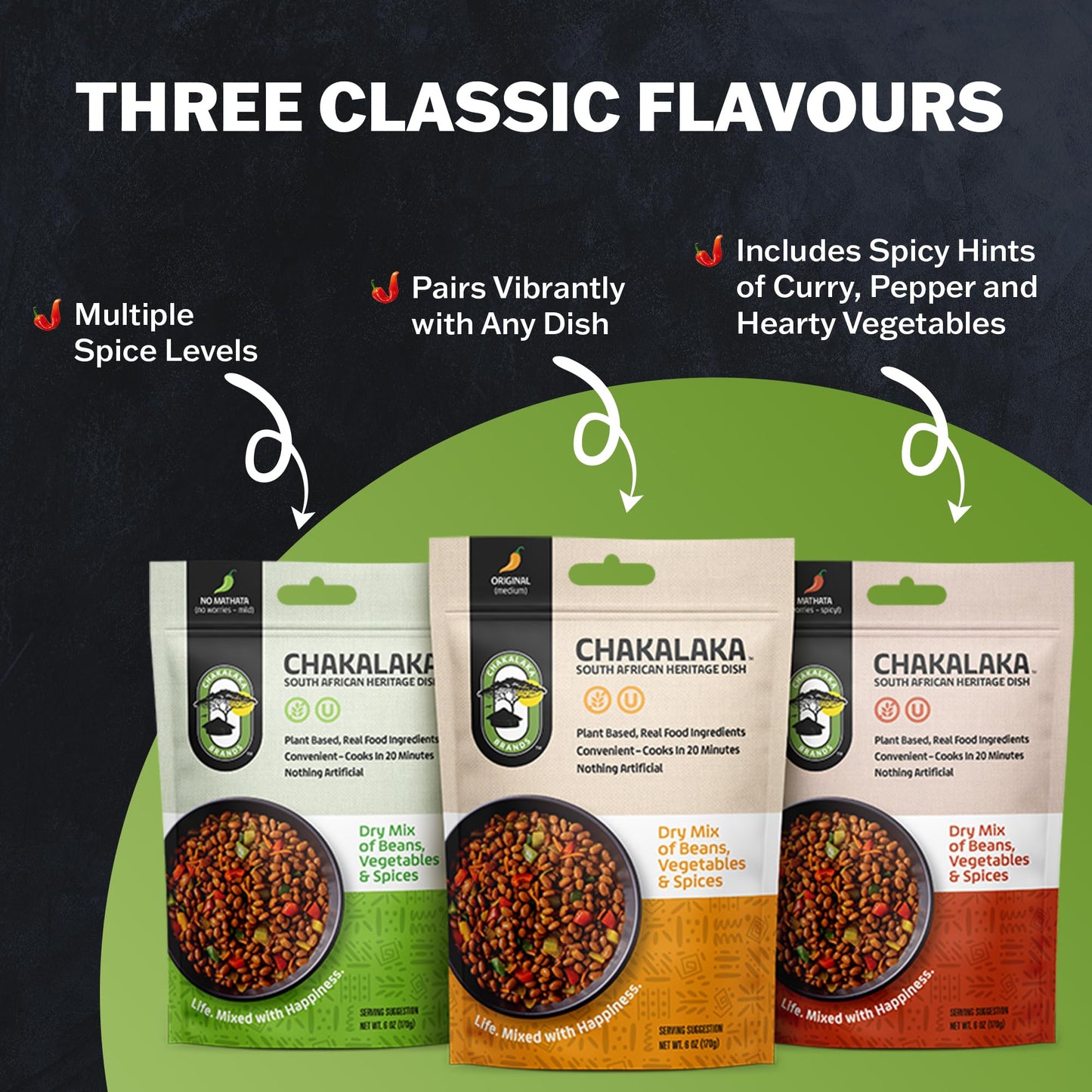 Chakalaka Vegetarian Dried Bean Mix - South African Side Dish with Beans, Vegetables, & Spices – Bold, Strong Flavor, Medium Heat, Original (1 Pk) 6 oz