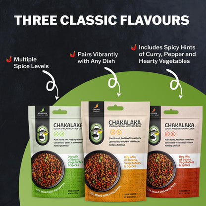 Chakalaka Vegetarian Dried Bean Mix - South African Side Dish with Beans, Vegetables, & Spices – Bold, Strong Flavor, Medium Heat, Original (1 Pk) 6 oz